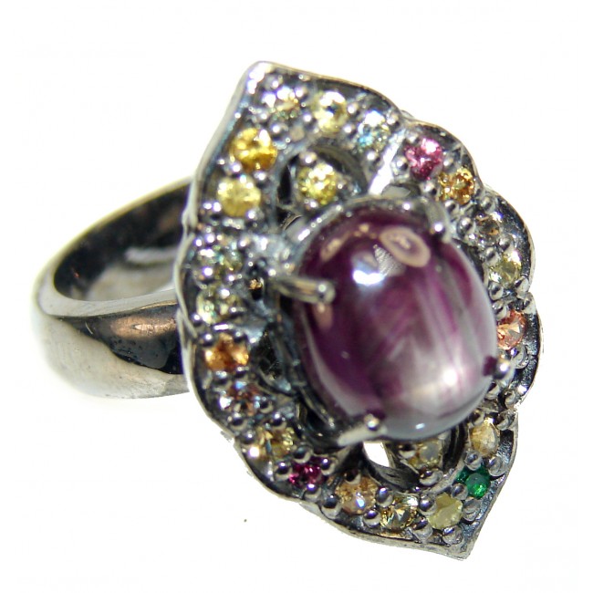 Royal quality unique Ruby Star Sapphire .925 Sterling Silver handcrafted Ring size 7 3/4