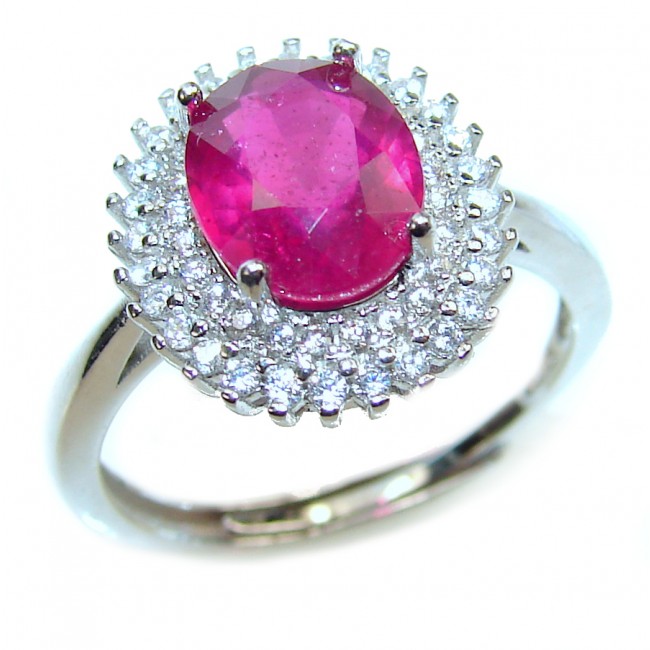 Falling in Love Red Ruby .925 Sterling Silver handmade Cocktail Ring s. 7