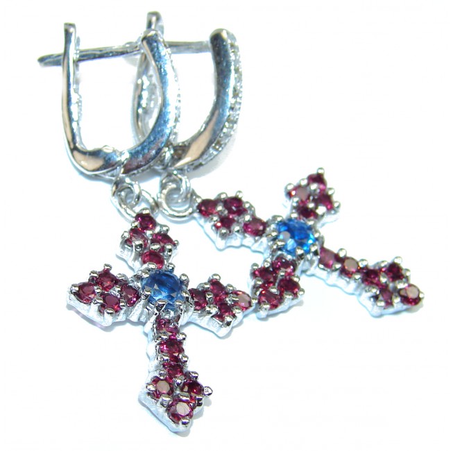 Incredible quality Cross Garnet .925 Sterling Silver handcrafted earrings
