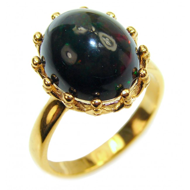 Vintage Design 25.6ctw Genuine Black Opal 18K Gold over .925 Sterling Silver handmade Ring size 8