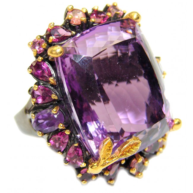 Purple Beauty 88.5 carat Amethyst black rhodium over .925 Sterling Silver Ring size 9