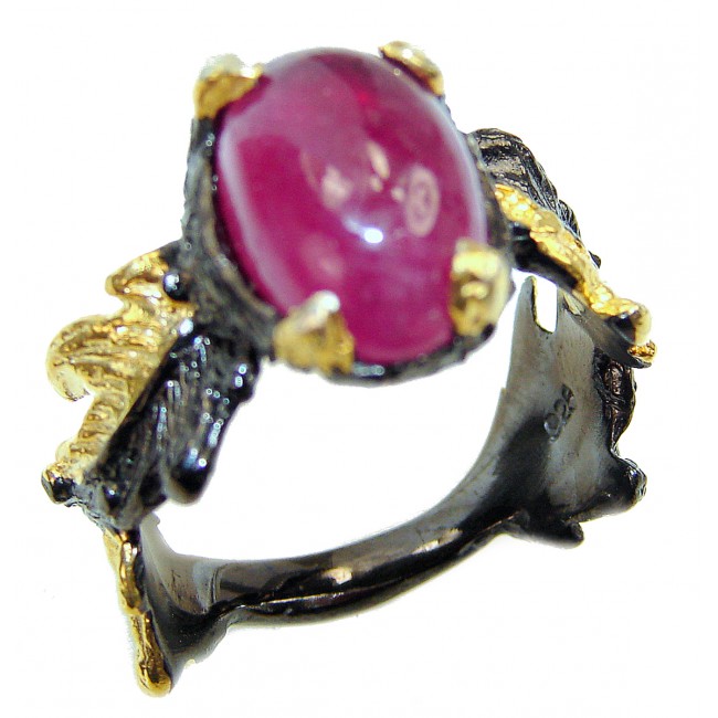 Real Treasure Genuine Ruby multicolor Sapphire .925 Sterling Silver handmade Cocktail Ring s. 6 3/4