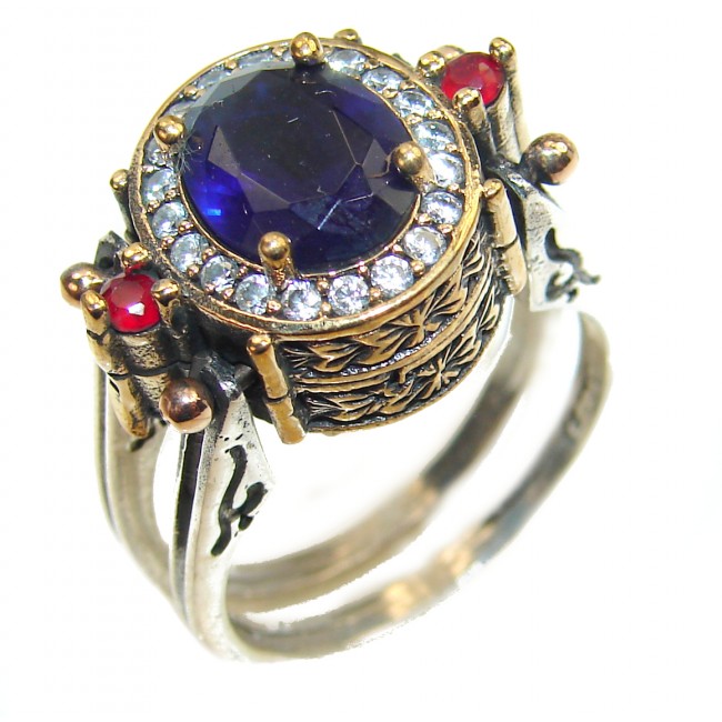 Amazing Design Reversable Ruby Sapphire Sterling Silver Ring s. 8 1/2