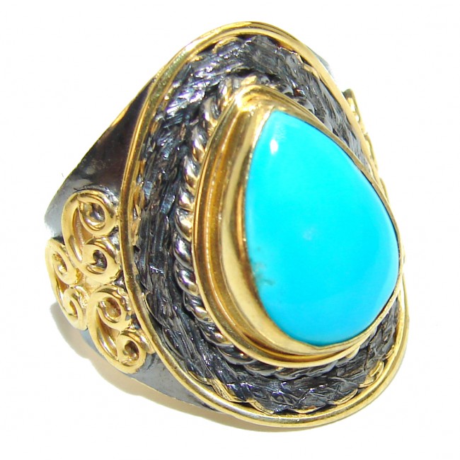 Authentic Sleeping Beauty Turquoise 2 tones .925 Sterling Silver ring; s. 8
