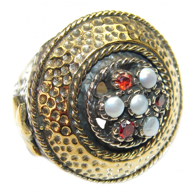Garnet Pearl .925 Sterling Silver handmade ring size 8