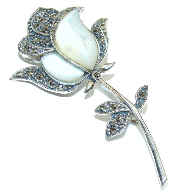 Spectacular White Rose Natural Blister Pearl .925 Sterling Silver handmade Brooch