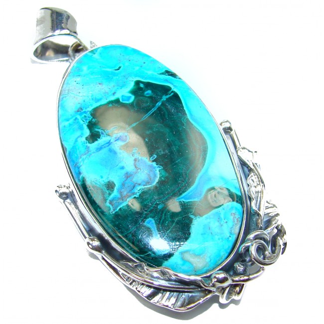 Large Victorian style Chrysocolla .925 Sterling Silver handcrafted Pendant