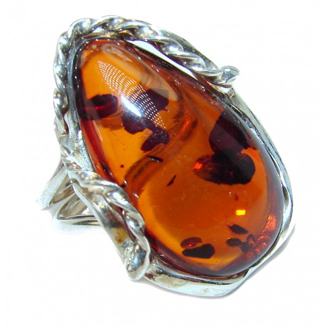 Excellent Amber .925 Sterling Silver handcrafted Ring s. 8 adjustable