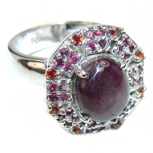 Red Galaxy Star Ruby .925 Sterling Silver handcrafted Large Statement Ring size 7 1/4