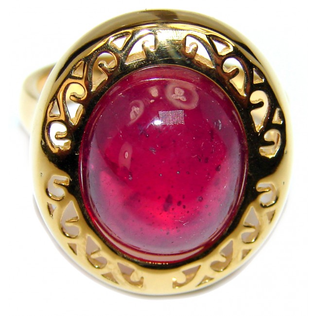 Passionate Muse Red Ruby 18K Gold over .925 Sterling Silver handmade Cocktail Ring s. 7
