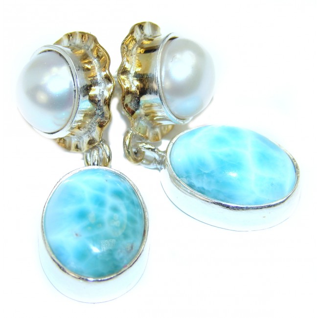 Precious Blue Larimar Pearl .925 Sterling Silver handmade earrings