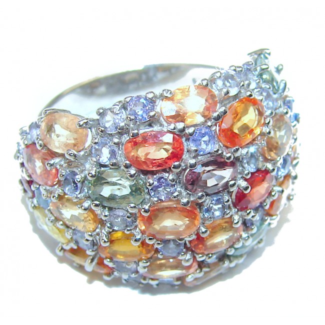 AN EARTH POWER Genuine multicolor Sapphire .925 Sterling Silver handmade Ring size 8