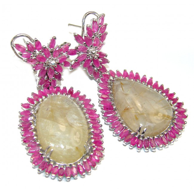 Spectacular Golden Rutilated Quartz Ruby .925 Sterling Silver handcrafted earrings