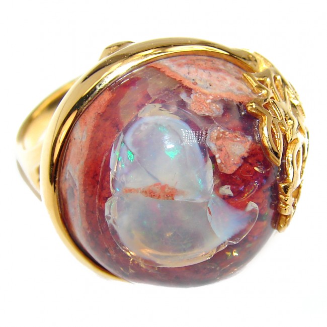 Superior quality Mexican Opal 18K Gold over .925 Sterling Silver handcrafted Ring size 8