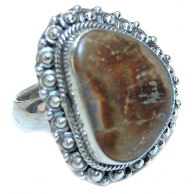 Huge Exotic Petrified Wood Sterling Silver Ring s. 7 1/2