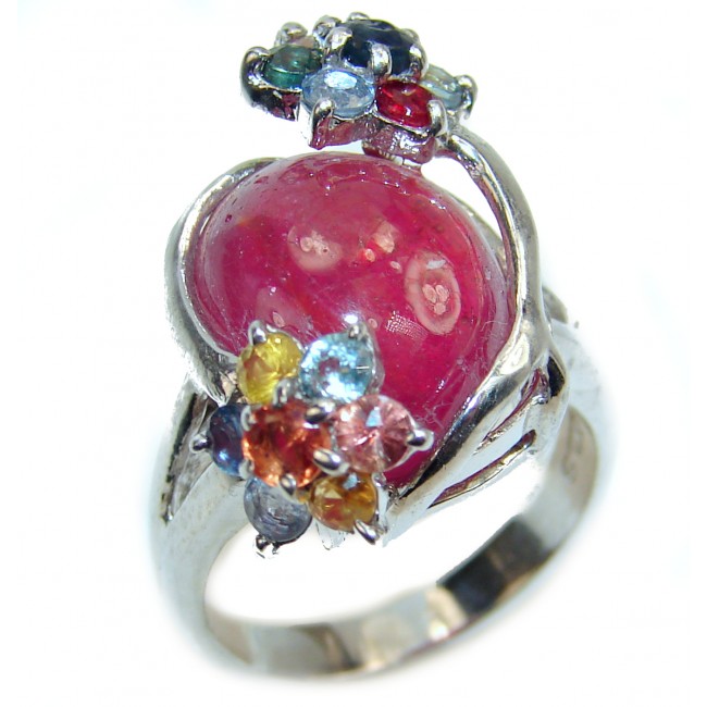 Rosy Garden Ruby .925 Sterling Silver handcrafted Large Statement Ring size 6