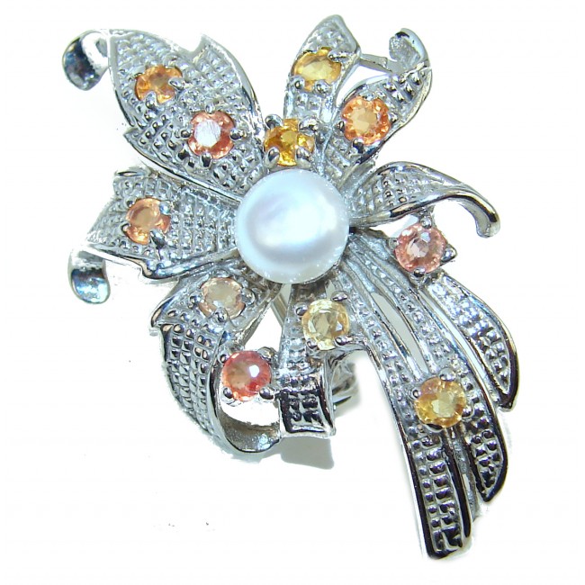 Ocean Reef Pearl yellow Sapphire .925 Sterling Silver handmade pendant/Brooch