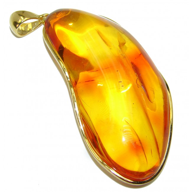 Huge Genuine Polish Amber 18K Gold over .925 Sterling Silver handmade pendant