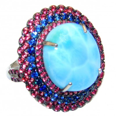 13.6 carat Larimar Ruby Sapphire .925 Sterling Silver handcrafted Ring s. 8 1/4