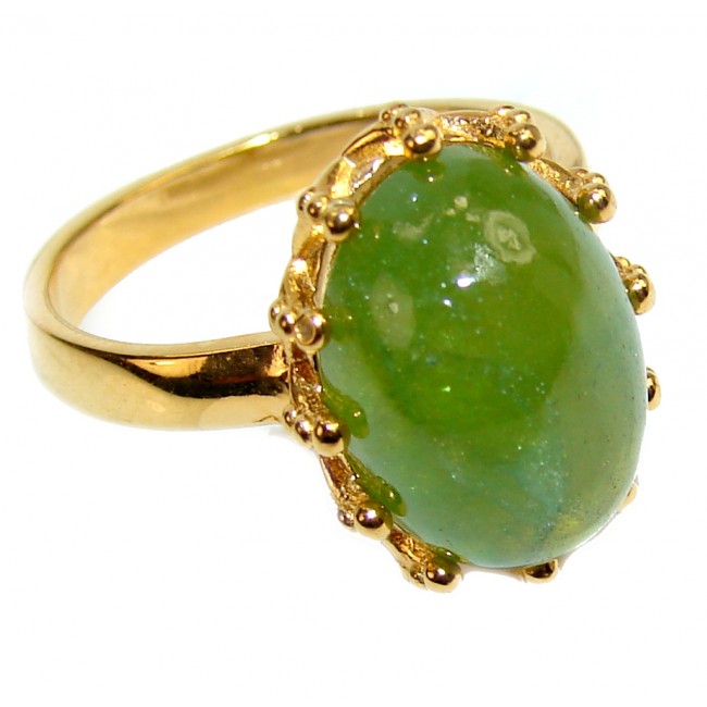 Authentic 10.5ctw Green Tourmaline Yellow gold over .925 Sterling Silver brilliantly handcrafted ring s. 7