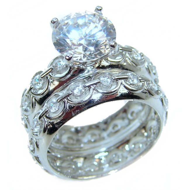 Spectacular White Topaz .925 Sterling Silver stack up ring; s. 6 3/4