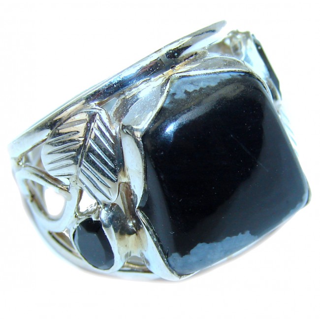 Excellent Black Snowflake Obsidian Sterling Silver ring s. 7 1/2