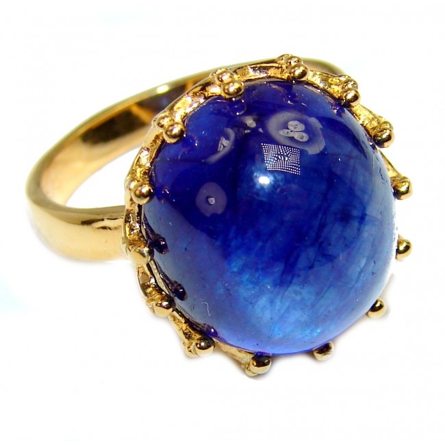 Royal quality unique Sapphire 18K Gold over .925 Sterling Silver handcrafted Ring size 6 1/2
