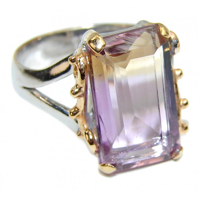 Emerald cut Ametrine .925 Sterling Silver handcrafted Ring s. 6