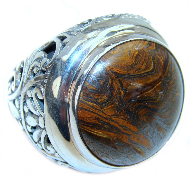 Bali Collection Brown Tigers Eye Sterling Silver Gaint Ring s. 9