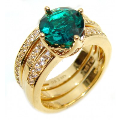 Spectacular gREEN Topaz 14K Gold over .925 Sterling Silver Stack up ring; s.7