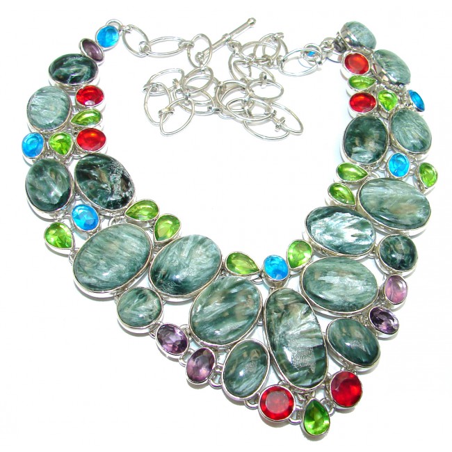Large Authentic Russian Seraphinite .925 Sterling Silver handmade necklace