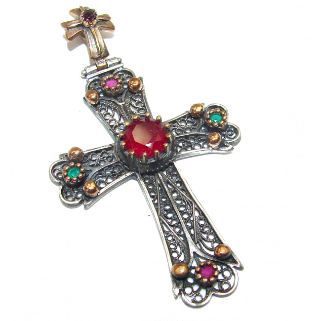 Victorian Style created sapphire .925 Sterling Silver Pendant / Cross