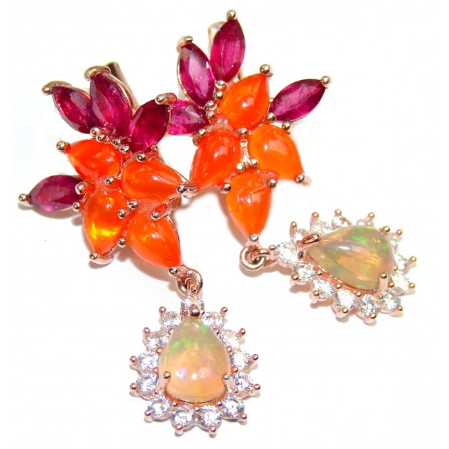 Earth Treasure Authentic Mexican Fire Opal 18K Gold over .925 Sterling Silver handcrafted statement earrings