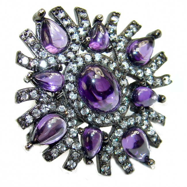 Lilac Beauty Vintage Style 10.2 carat Amethyst black rhodium over .925 Sterling Silver handmade Cocktail Ring s. 7 1/4