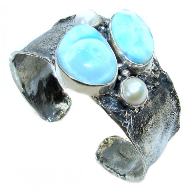 Perfect Harmony Blue Larimar pearl .925 Sterling Silver handcrafted Bracelet / Cuff