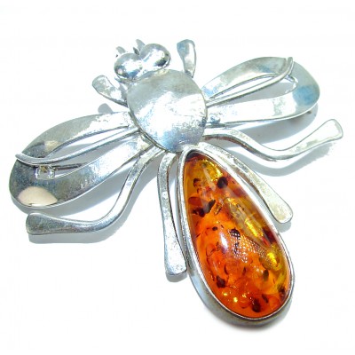 Butterfly Baltic Polish Amber .925 Sterling Silver handcrafted Pendant / Brooch