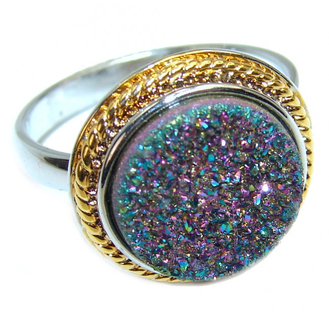 Exotic Titanium Druzy Agate Sterling Silver Ring s. 8