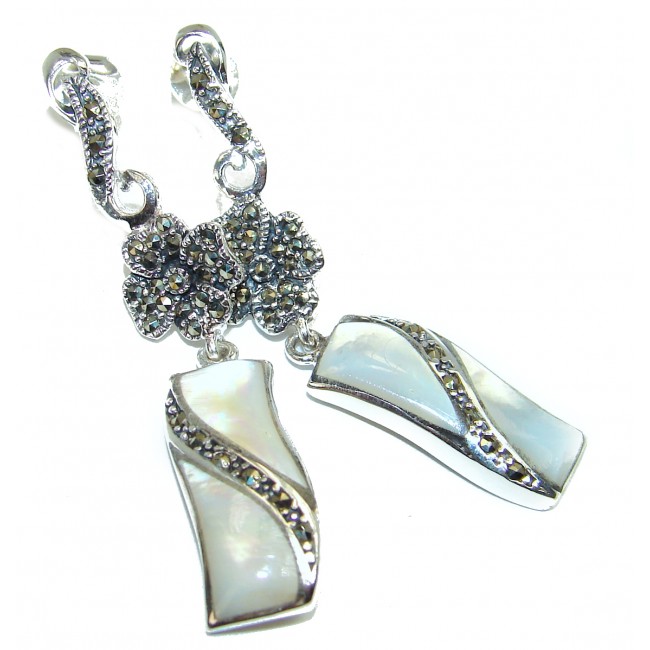 Sublime Beauty Blister Pearl Marcasite .925 Sterling Silver handcrafted Earrings