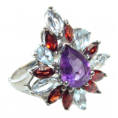 Lilac Beauty Vintage Style 3.2 carat Amethyst .925 Sterling Silver handmade Cocktail Ring s. 8