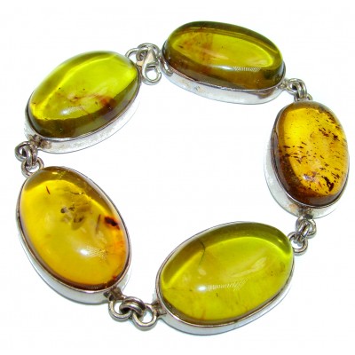 Large Beautiful genuine Green Baltic Amber .925 Sterling Silver handcrafted Bracelet