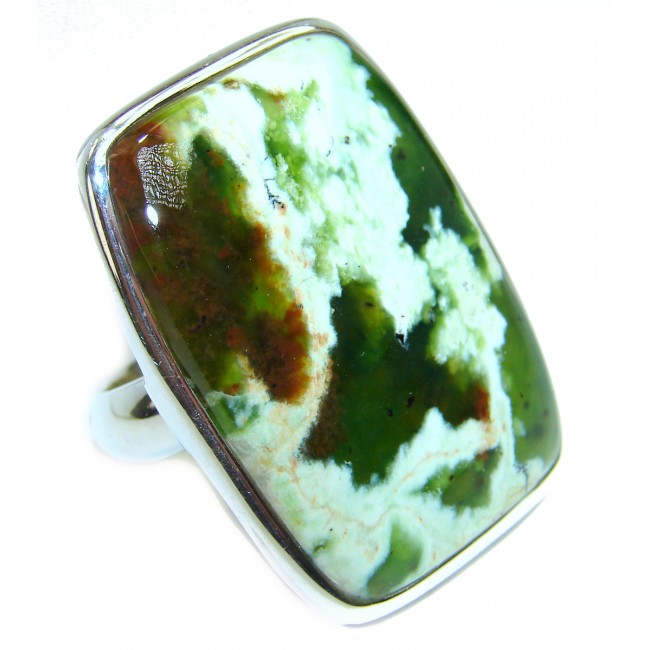 BOHO STYLE Genuine Chrome chalcedony .925 Sterling Silver handcrafted LARGE ring s. 9 1/2