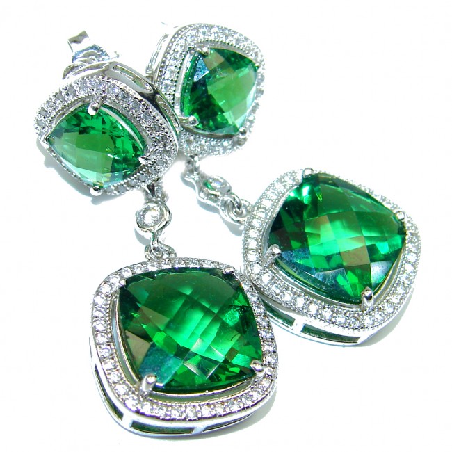 Superior quality 15.2 carat Fresh Green Helenite .925 Sterling Silver earrings