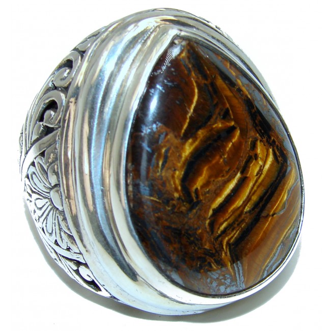 Bali Collection Brown Tigers Eye Sterling Silver Gaint Ring s. 8