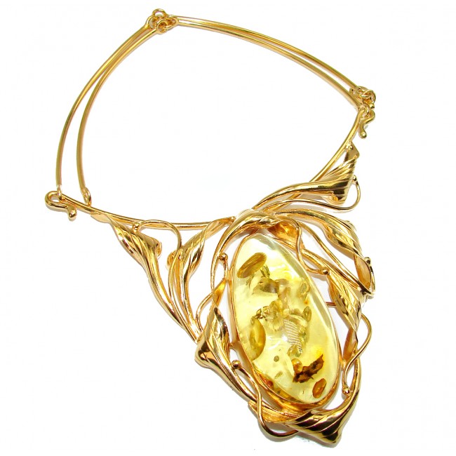Huge Genuine Baltic Amber 18K Gold over .925 Sterling Silver handcrafted necklace