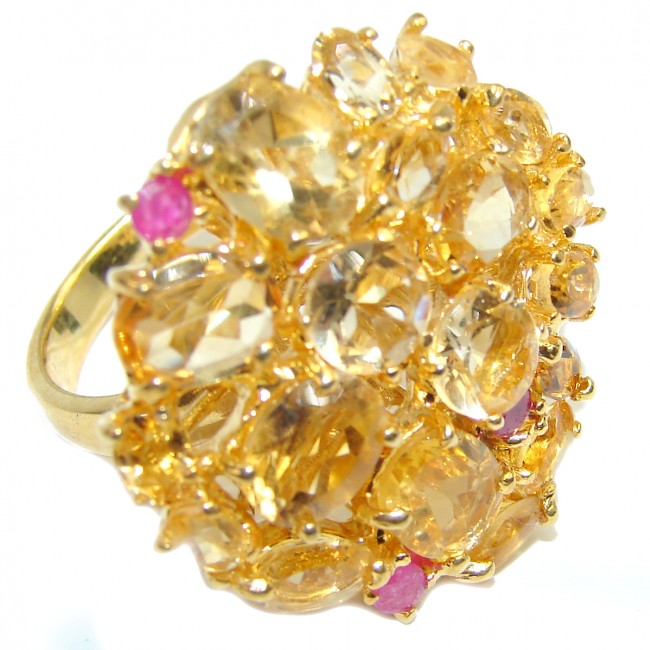 Luxurious Style Natural Citrine 18K Gold over .925 Sterling Silver handmade HUGE Cocktail Ring s. 8 1/2