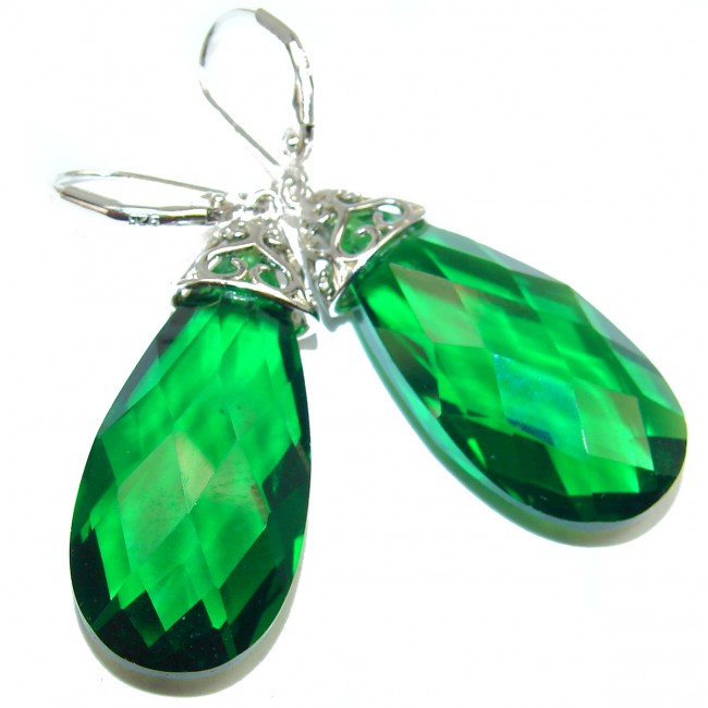Superior quality 25 carat Fresh Green Helenite .925 Sterling Silver earrings