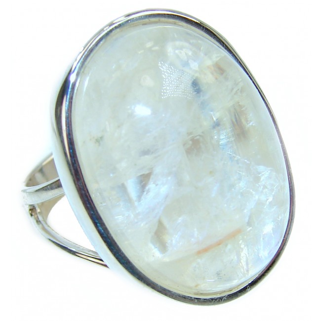 Genuine Fire Moonstone .925 Sterling Silver handcrafted ring size 8 adjustable