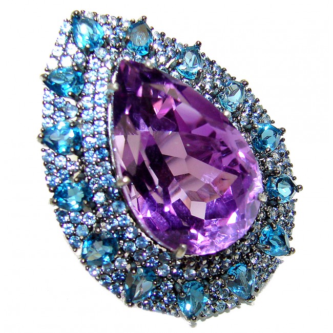 Her Majesty Vintage Style 19.2 carat Amethyst .925 Sterling Silver handmade Cocktail Ring s. 7 1/2