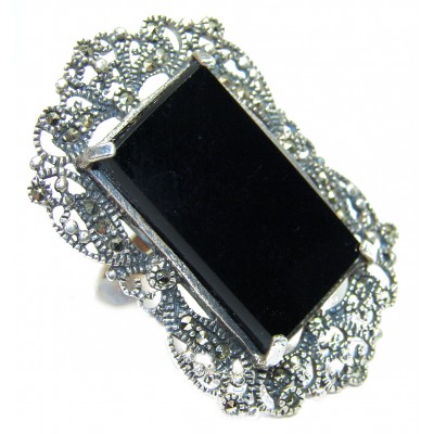 Excellent Black Snowflake Obsidian Sterling Silver ring s. 7 1/2