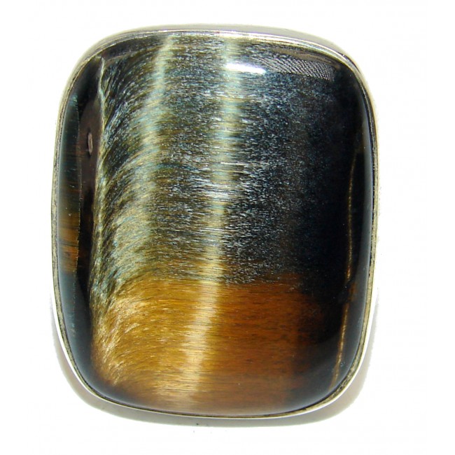 Bold Silky Golden Tigers Eye .925 Sterling Silver handmade ring s. 8